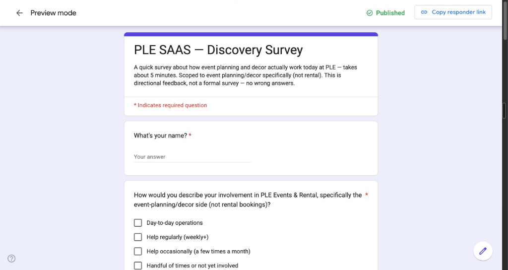 PLE SAAS Discovery Survey Google Form