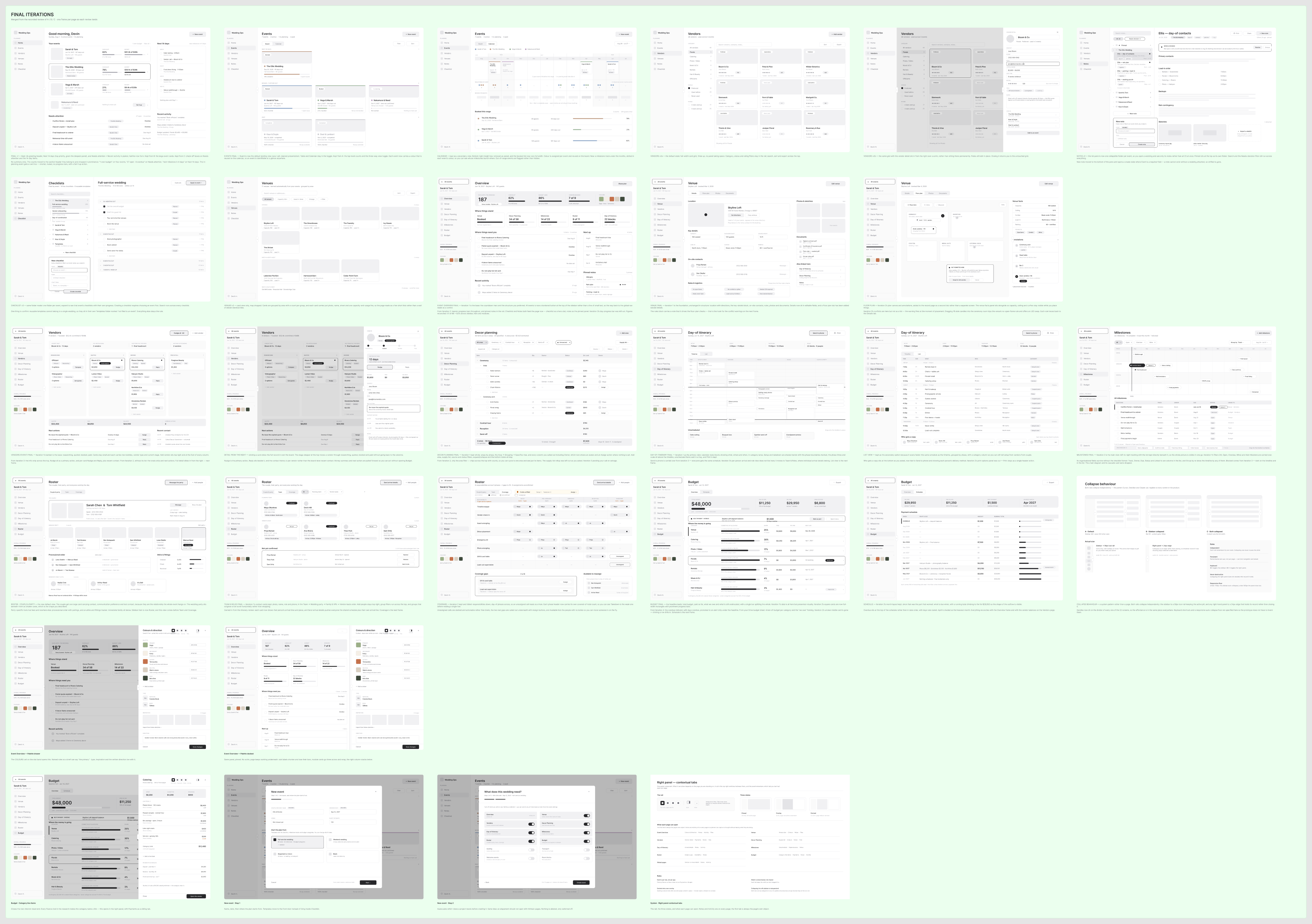 Final low fidelity iterations across global and event screens